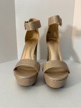 Dream Pairs Women's Gold Glitter Ankle Strap Platform
Block Heels Size 8